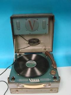 Art Deco Silver Metal Case Vogue Record Player Phonograph Plays