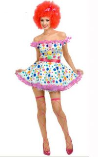 Ladies Dress Up Fancy Dress Costume Circus Jester Clown plus Wig Size