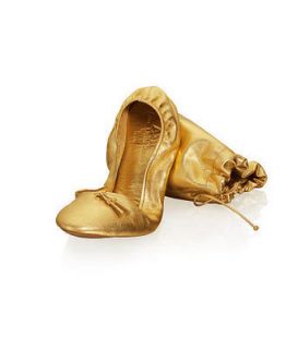 ANNA DELLO RUSSO Gold Leather Fold Up BALLET PUMPS SHOES SZ 4 37