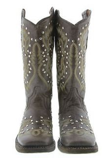 WOMENS COWBOY BOOTS LADIES STUDDED COWGIRL SOFT LEATHER RODEO BIKER