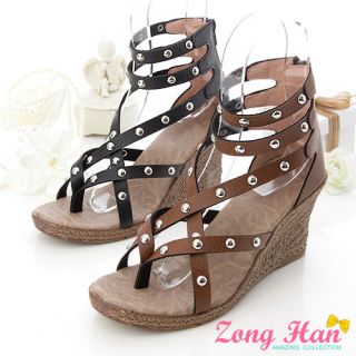 Wedges Strappy Studded Ankle Wrap Gladiator Sandals