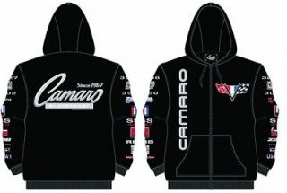 Adult Mens Size M 2XL Chevy CAMARO Logo Black Hooded Sweatshirt Jacket