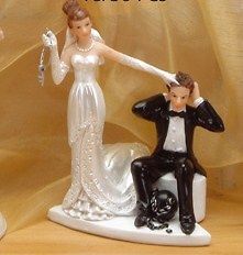 Bride and Groom Cake top funny couple ball and chained groom