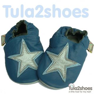 tula2shoes SOFT LEATHER BABY BOYS BLUE SILVER STAR SHOES 0 6 6 12 12