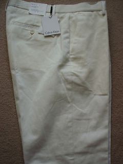Calvin Klein Mens Pants White Cotton Linen Flat Front NWT