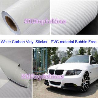 60x203D Textured White Carbon Fibre Vinyl Film Wrap AUDI BMW FORD