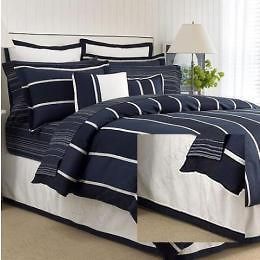 Nautica King Size Henley White And Navy Bed Skirt