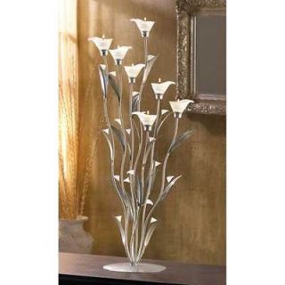 SILVER CALLA LILY TEALIGHT CANDLE HOLDER Multi Level Table Centerpiece