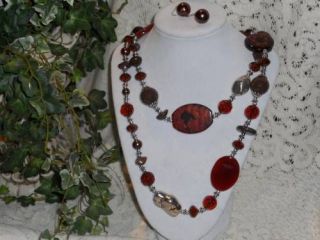 NEW Amber, Copper Brown Silver Tone Nugget 40 Necklace Set