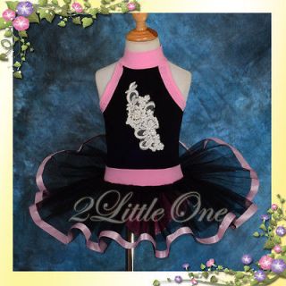 Black Pink Girl Ballet Tutu Halter Dance Costume Dress Child Size 5 6