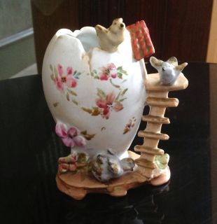 Victorian Figural Porcelain Vase Egg Coop Chicken Chicks German Birds
