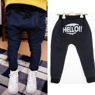 Girls Boys Hello Casual Harem Denim Cross Pants Trousers 3 8Y P066