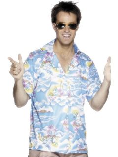 Mens Blue Hawaiian Luau Tropical Shirt Fancy Dress Ace Ventura Size