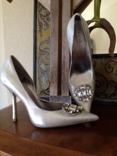 Guess Carrie Heels, 9.5, Silver, Jeweled Rhinestones