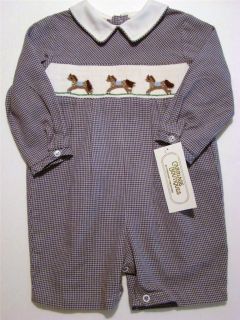 CARRIAGE BOUTIQUES 12M SMOCKED LS FALL SHORTALL W/EMBROIDERED HORSES