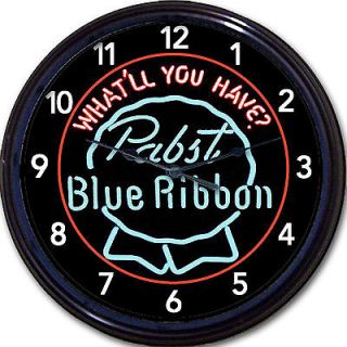 RIBBON PBR NEON STYLE SIGN BEER CLOCK WHATLL YOU HAVE? MAN CAVE