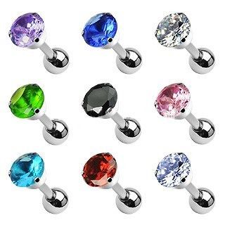Steel Ear Cartilage Helix Tragus Piercing Jewelry 5mm Round CZ 16G