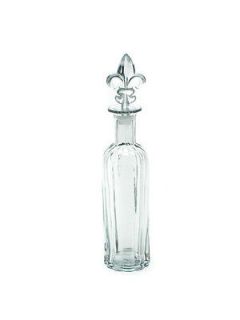 French Clear 13 Glass Fleur de Lys Lis Decorative Bottle w/ Stopper