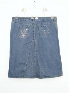 AVENUE StoneWash Blue Denim STRETCH Long Jean Skirt, Sz 24W   45 x 30