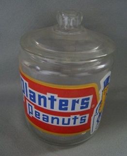 Vintage Glass Planters Peanuts Jar Container Lid