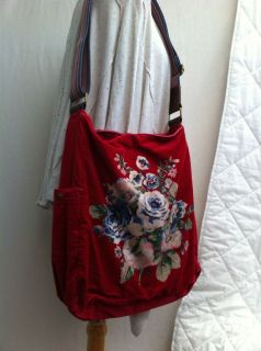 Cath Kidston Red Velvet Floral Large Messenger Shopper Bag. Cross Body