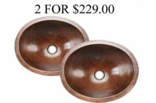Pair Of Copper Oval Undermount Hammered Bathroom Sinks