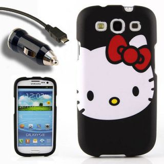 Case+Car Charger for Samsung Galaxy S III 3 S3 Hello Kitty N Snap On