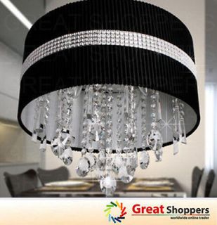 Black Shade Crystal LED Ceiling Light Pendant Lamp Fixture Chandelier