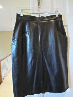 VINTAGE GIVENCHY COUTURE MADE IN FRANCE BLACK LEATHER SKIRT SIZE 10