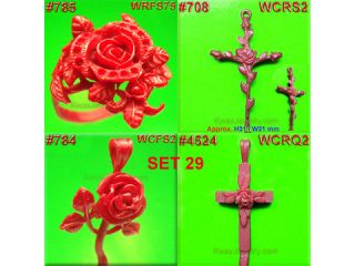 SET 29 8 WAX ROSE FLOWER CHARMS CASTING JEWELRY MOLDS
