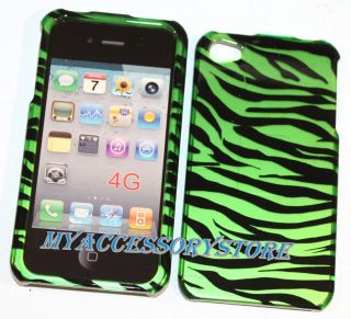 iPhone 4 4S Green Zebra Faceplate Snap On Hard Shield Phone Case Cover