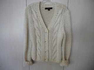 EXPRESS HAND KNIT CARDIGAN SWEATER 4 BUTTON V NECK LONG SLEEVES CREAM