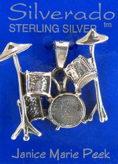 925 Sterling Silver Jewelry Charm Drum Set with Symbols Music