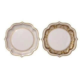 Pack 12 Wedding Anniversary Tableware Gold & White Coloured Paper