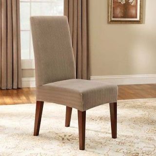 Surefit Taupe Short Stretch Pinstripe Dining Chair Cover Slipcover