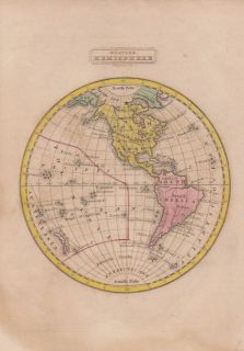 Western Hemisphere 1853 Hand Colored Map United States North America