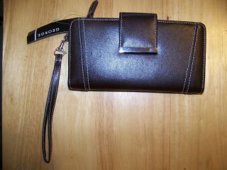 Brown Faux Leather Organizer Wristlet Clutch Wallet with Calculator
