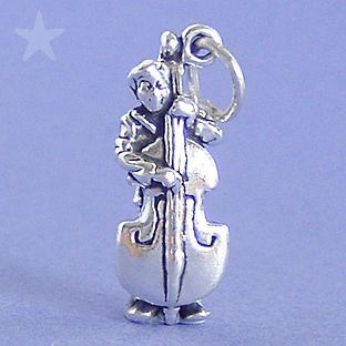 BASS Sterling Silver Charm Pendant STAND UP MAN MUSIC INSTRUMENT