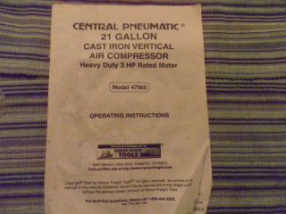 CENTRAL HYDRAULICS 21 Gal. Cast Iron Air Compressor #47065 Operating