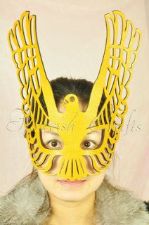 Venetian Mardi Gras Masquerade Bird Pattern Yellow Leather Mask G Y