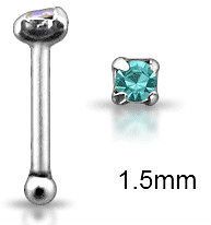 PRETTY REAL SOLID 925 STERLING SILVER 1.5mm AQUAMARINE CZ GEM NOSE