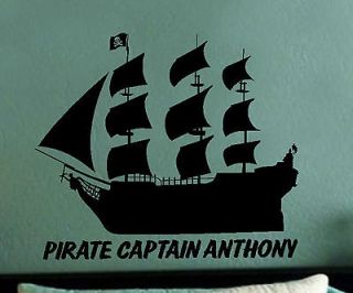 PIRATE SHIP Personalized Vinyl Wall Art Decal Decor kids bed room