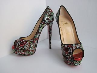 New Authentic Christian Louboutin Lady Peep Geek Embroidered Red Sole
