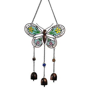 Stained Glass Butterfly Wind Chime Bells Vintage Style