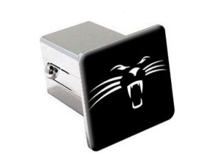 Panther Face On Black   2 Chrome Tow Trailer Hitch Cover Plug Insert
