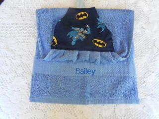 Kids Handmade Hanging Hand Towel Batman   1st Name Embroidered Free