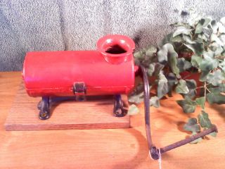 Antique Tobacco Cutter, Mounted on Wood Platform, repainted red and