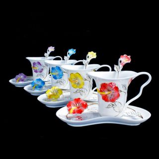NEW 4 Colors Hibiscus Flower Coffee Mate Set Expresso/Tea Cup/Saucer