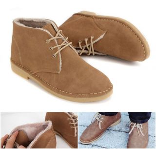 Mens Winter Suede Classic Chukkas Boots Lace Up Causal Fur Lining