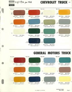 1963 CHEVY / GM TRUCK Color Chip Paint Sample Brochure/Chart  General
